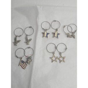 Vintage Wine Glass Charms Set Of 10 Patriotic & Americana Themed Metal Charms En